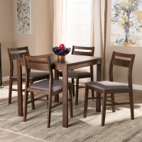 Baxton Studio Lovy Dining Set-Grey/Dark Walnut Lovy Modern and Contemporary Gray Fabric Upholstered Dark Walnut-Finished 5-Piece Wood Dining Set